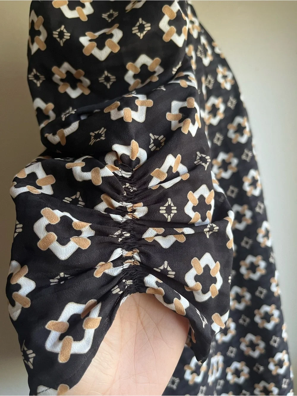LOFT Black Floral Puff-Sleeve Mock-Neck Blouse